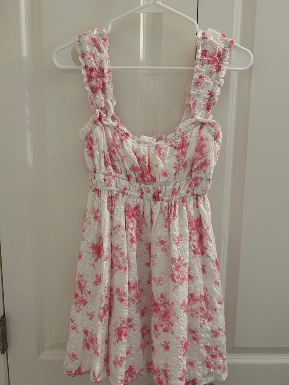 Altar’d State White Floral Sundress with Pink Rose Print